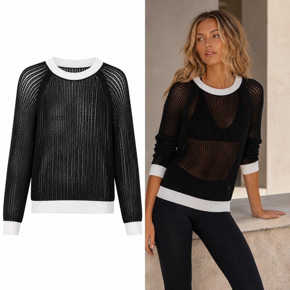 Uniqlo x Lemaire Sweater Womens XS Black White Open Knit Mesh Layering Edgy Punk